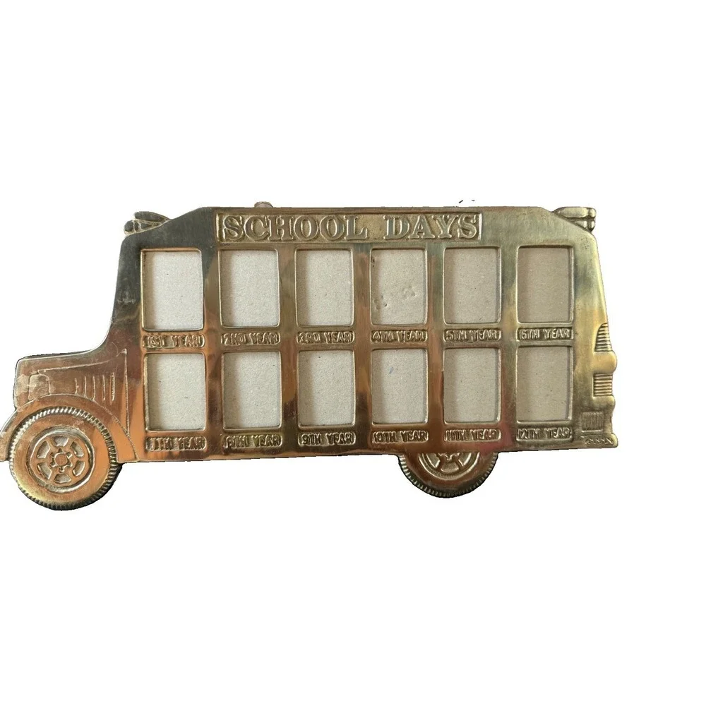 Vintage Solid Brass School Days Bus Photo Frame 1st-12th Grade Picture Holder
